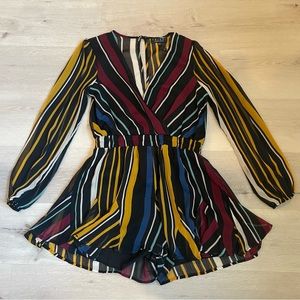 Fun Striped Romper with Sheer Sleeves